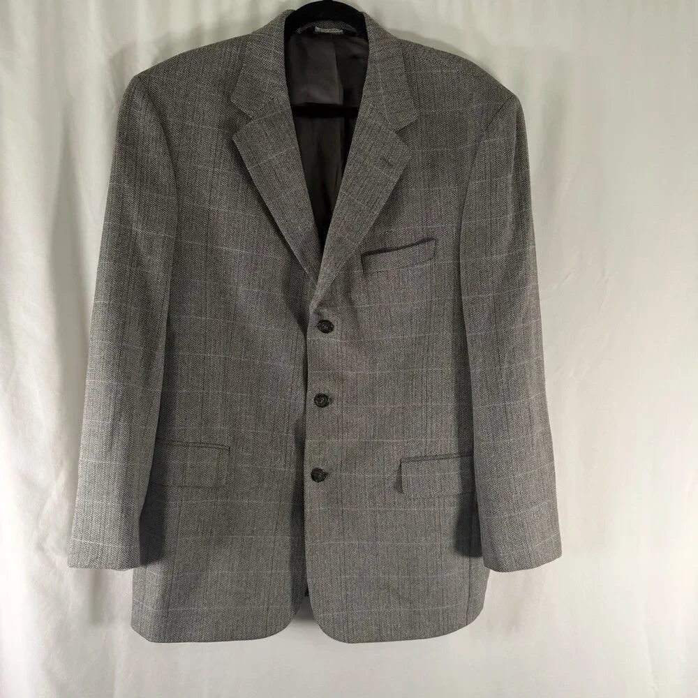 Jos A Bank Blazer Mens 42 Grey Inner Poc 3 Button Front Silk Wool Cashmere Linen